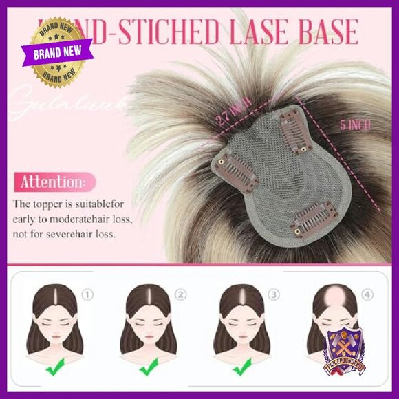 10 Inch Human Hair Topper with Bangs Swiss Lace Base for Thinning Hair